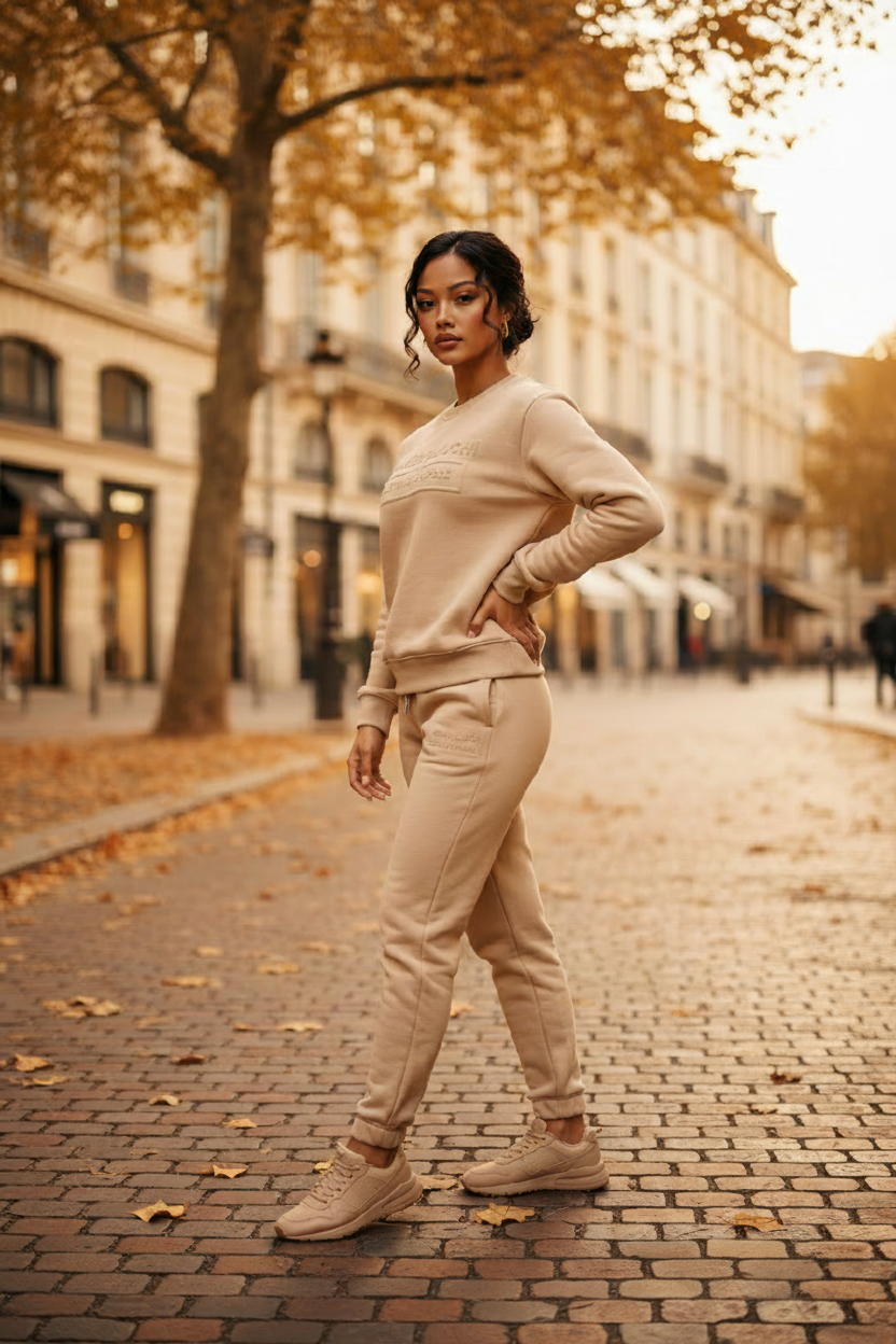 Cotton Fitted Sweatsuit 'Sand'